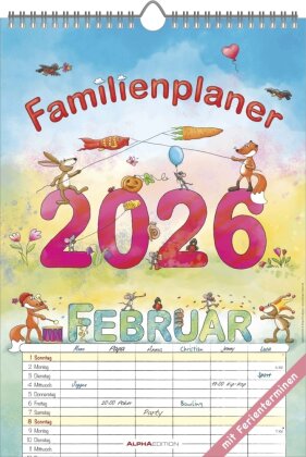 Familienplaner Cartoon 2026- Bildkalender 23,7x34 cm - 6 Spalten - Kalender mit Platz für Notizen - mit vielen Zusatzinformationen - Wandkalender