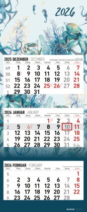 3-Monatskalender Design 2026 - Büro-Kalender 33x20 cm (geschlossen), 33x80 cm (geöffnet) - faltbar - mit Datumsschieber - Alpha Edition