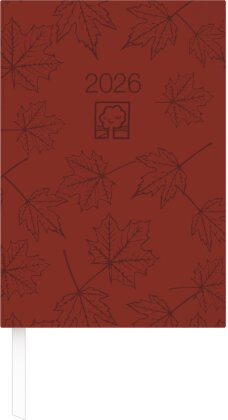 Buchkalender rot 2026 - Bürokalender 14,5x21 cm - 1 Tag auf 1 Seite - Kartoneinband, Recyclingpapier - Stundeneinteilung 7 - 19 Uhr - 876-0711