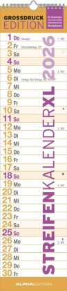 GROSSDRUCK Streifenplaner XL 2026 - Streifenkalender - Wandplaner - Küchen-Kalender - 15x64