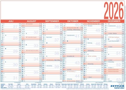 Arbeitstagekalender 2026 - A4 (29 x 21 cm) - 6 Monate auf 1 Seite - Tafelkalender - auf Pappe kaschiert - Jahresplaner - 908-1315
