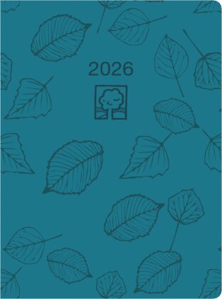 Taschenkalender türkis 2026 - Bürokalender 10,2x14,2 - 1 Tag auf 1 Seite - robuster Kartoneinband - Stundeneinteilung 7-19 Uhr - Blauer Engel - 610-0721