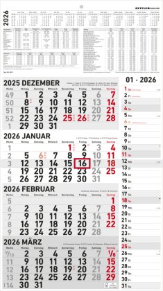 4-Monatskalender Kombi 2026 - Büro-Kalender 33x45 cm (geöffnet) - mit Datumsschieber - Zettler - 961-0011