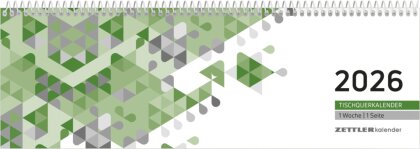 Zettler Tischquerkalender 1W/1S 2026 29,6x9,9 cm grün 1 Woche auf 1 Seite Bürokalender mit 60 Seiten Stundeneinteilung 7-19 Uhr