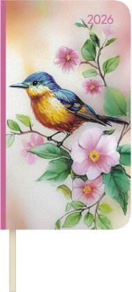 Lady Journal Slim Bird 2026 - Taschen-Kalender 9x15,6 cm - Weekly - 128 Seiten - Notiz-Buch - mit Info- und Adressteil - Alpha Edition