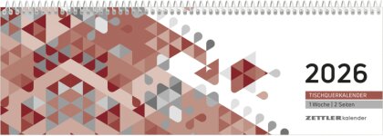 Tischquerkalender rot 2026 - 29,6x9,9 cm - 1 Woche auf 2 Seiten - Stundeneinteilung 7 - 19 Uhr - inkl. Jahresübersicht - Bürokalender - 116-0011