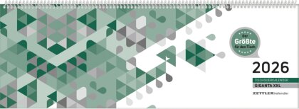 Tischquerkalender Giganta XXL grün 2026 - 42,2x14,8 cm - 1 Woche auf 2 Seiten - Bürokalender - Stundeneinteilung 7 - 22 Uhr - 126-0013