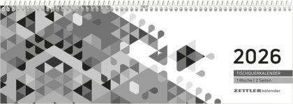Tischquerkalender schwarz 2026 - 29,6x9,9 cm - 1 Woche auf 2 Seiten - Stundeneinteilung 7 - 19 Uhr - inkl. Jahresübersicht - Bürokalender - 116-0020