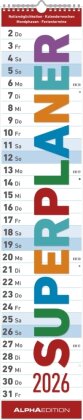 Superplaner 2026 - Streifenkalender 17x85 cm - mit Ringbindung - viel Platz für Notizen - Langplaner - Wandkalender - Küchenkalender - Alpha Edition