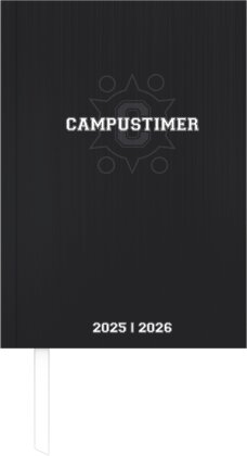 Campustimer Black - A6 Semester-Planer - Studenten-Kalender 2025/2026 - Notiz-Buch - schwarz - Weekly - Alpha Edition