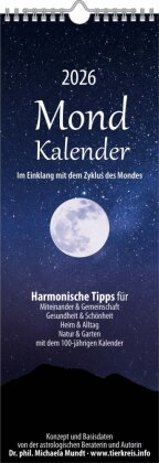 Mondkalender 2026- Streifen-Kalender 14,85x42 cm - Wandplaner - mit 100-jährigem Kalender - viele praktische Tipps - Mond-Kalender - Alpha Edition