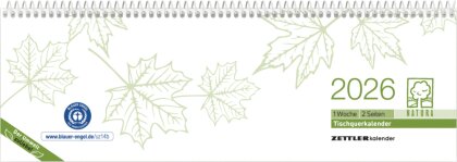 Tischquerkalender Recycling 2026 - 29,6x9,9 - 1 Woche auf 2 Seiten - Blauer Engel - Kalender aus Recyclingpapier - Stundeneinteilung 7 - 19 Uhr - 116-0700