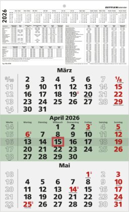 3-Monatskalender Recycling 2026 - 29,7x48,8 cm - mit Kopftafel und Datumsschieber - Blauer Engel - Mehrmonatsplaner - 956-0700