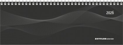 Tisch-Querkalender Profi schwarz 2026 - Büro-Planer 29,7x10,5 cm - Tisch-Kalender - 1 Woche 2 Seiten - Ringbindung - Zettler