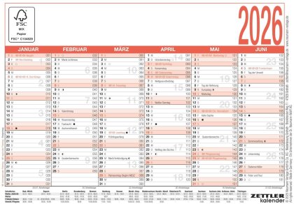Arbeitstagekalender 2026 - A6 (14,8 x 10,5 cm) - 6 Monate auf 1 Seite - Tafelkalender - Plakatkalender - Jahresplaner - 900-0000