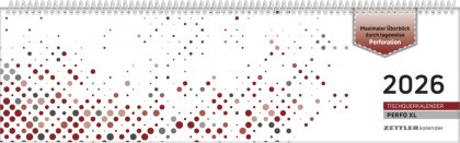 Tischquerkalender Perfo XL rot 2026 - 36,2x10,6 cm - 1 Woche auf 2 Seiten - Stundeneinteilung 7 - 20 Uhr - jeder Tag einzeln abtrennbar - 136-0013