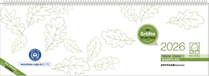Tischquerkalender Giganta XXL Recycling 2026 - 42,2x14,8 cm - 1 Woche auf 2 Seiten - Bürokalender - Stundeneinteilung 7 - 22 Uhr - 126-0700