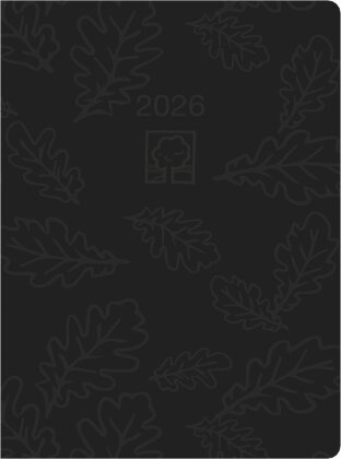 Taschenkalender anthrazit 2026 - Bürokalender 10,2x14,2 - 1 Tag auf 1 Seite - robuster Kartoneinband - Stundeneinteilung 7-19 Uhr - Blauer Engel - 610-0721