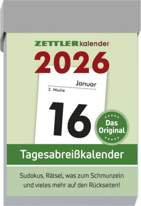 Tagesabreißkalender S 2026 - 4,1x5,9 cm - 1 Tag auf 1 Seite - mit Sudokus, Rezepten, Rätseln uvm. auf den Rückseiten - Bürokalender 301-0000