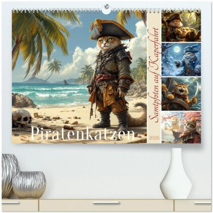 Piratenkatzen- Samtpfoten auf Kaperfahrt (hochwertiger Premium Wandkalender 2026 DIN A2 quer) - Kunstdruck in Hochglanz