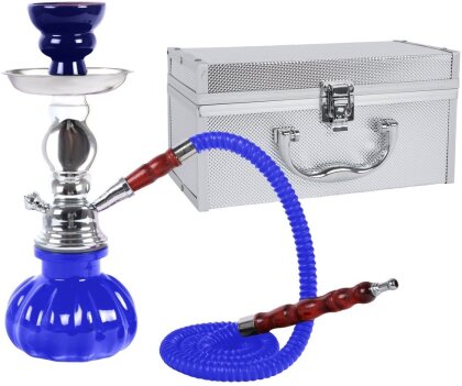 Shisha "Pan" Blau 26cm 1 Anschl. + Alukoffer