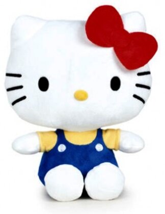 Peluche - Bleu & Noeud Rouge - Hello Kitty - 15 cm