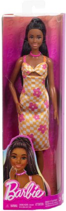 Barbie Fashionista Puppe im pink-orangenen Karokleid