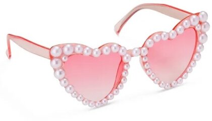 Herzbrille rosa mit Perlen