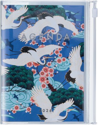 MARK'S 2025/26 Taschenkalender, A6 Japan / Birds - Blue