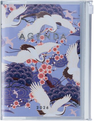 MARK'S 2025/26 Taschenkalender, A6 Japan / Birds - Purple