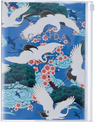 MARK'S 2025/26 Taschenkalender, A5 Japan, Birds - Blue