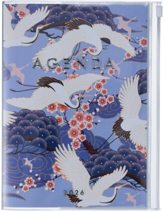 MARK'S 2025/26 Taschenkalender, A5 Japan, Birds - Purple