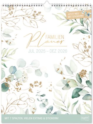 Familienplaner XXL 25/26 Wand-Kalender 7-spaltig 18 Monate [Blattgold]