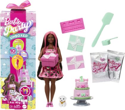 Barbie Party Unboxed - Barbie Party Unboxed Doll Pet Birthday Red Doll