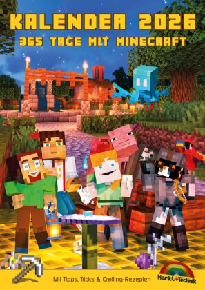 Kalender 2026 - 365 Tage mit Minecraft; inklusive Tipps, Tricks & Crafting Rezepten im DIN A4 Format