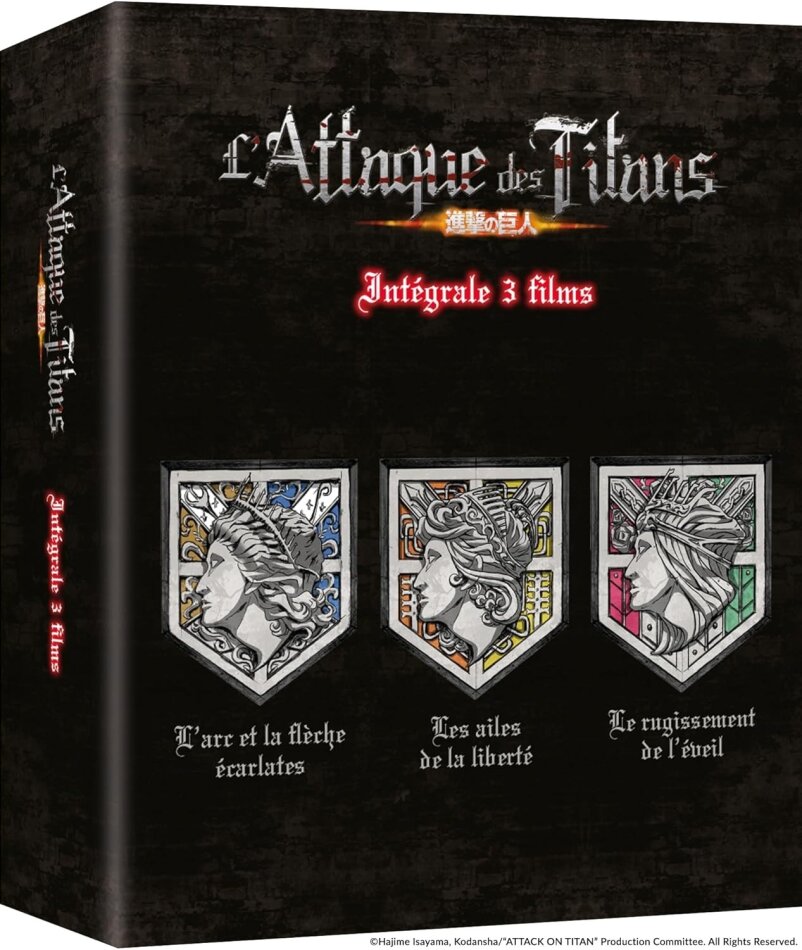 L'Attaque des Titans - Film 1 : L’arc et la flèche écarlates (2014) / Film 2 : Les ailes de la liberté (2015) / Film 3 : Le rugissement de l’éveil (2017) 3 Blu-ray