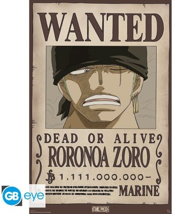 Poster - Wanted Zoro Wano - One Piece - Roulé & filmé - 91.5 cm