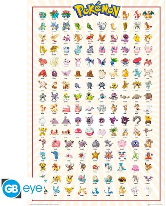Poster - Kanto 151 Français - Pokemon - Roulé & filmé - 91.5 x 61 cm