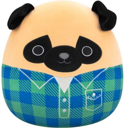 Squishmallows Plüschfigur Brown Pug in Green and Blue Flannel Shirt Prince 30 cm