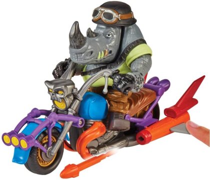 Teenage Mutant Ninja Turtles Actionfigur mit Fahrzeug Rocksteady & Chopper 12 cm
