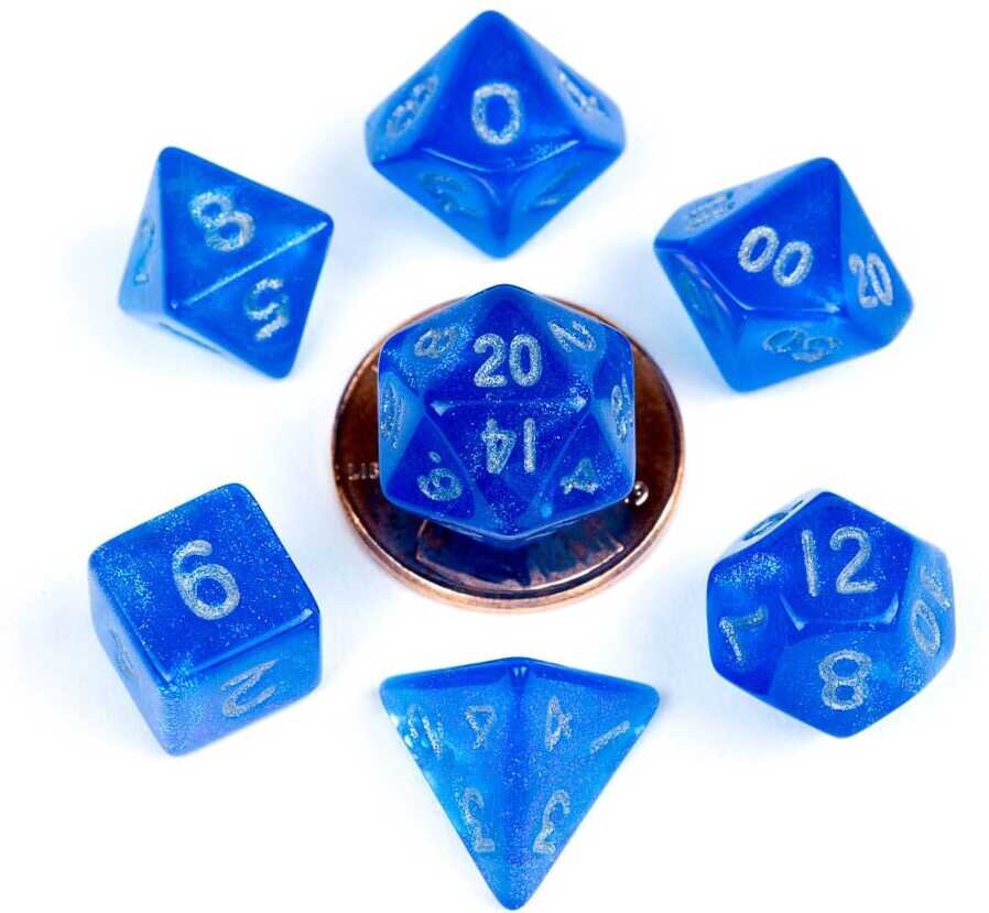 FanRoll Mini Würfel Set Stardust Blue with Silver Numbers (7)