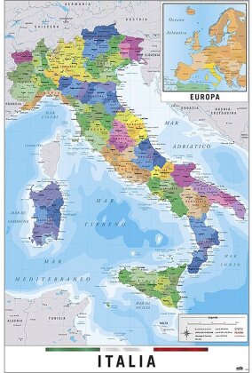 Mapa Italia Fisico Politico - Karte Italien Poster
