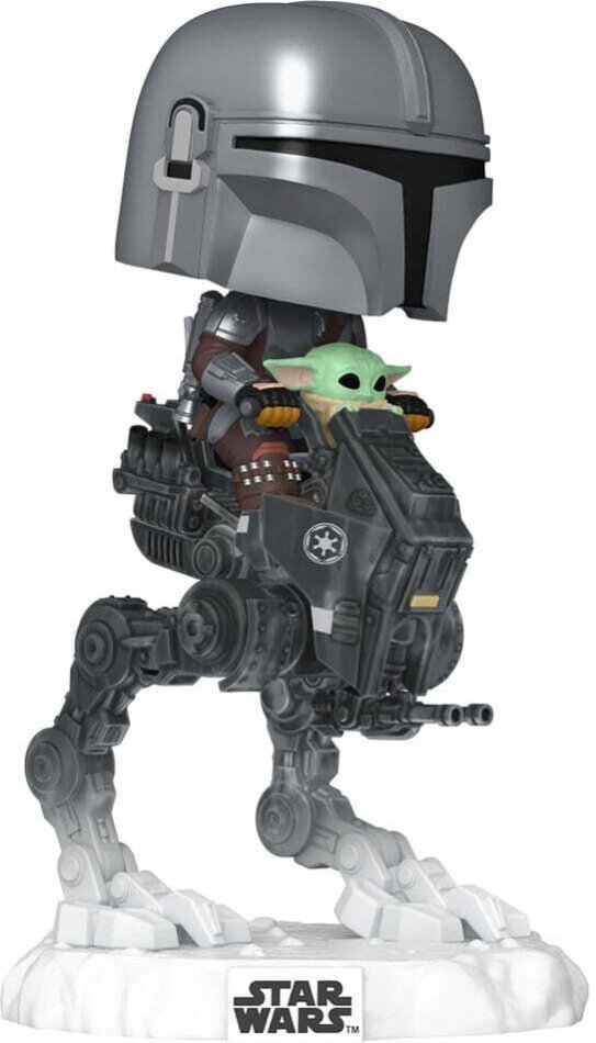 Star Wars - The Mandalorian and Grogu POP! Rides Deluxe Vinyl Wackelkopf-Figur The Mandalorian with Grogu in Imperial Remnant AT-RT 9 cm Deluxe Edition