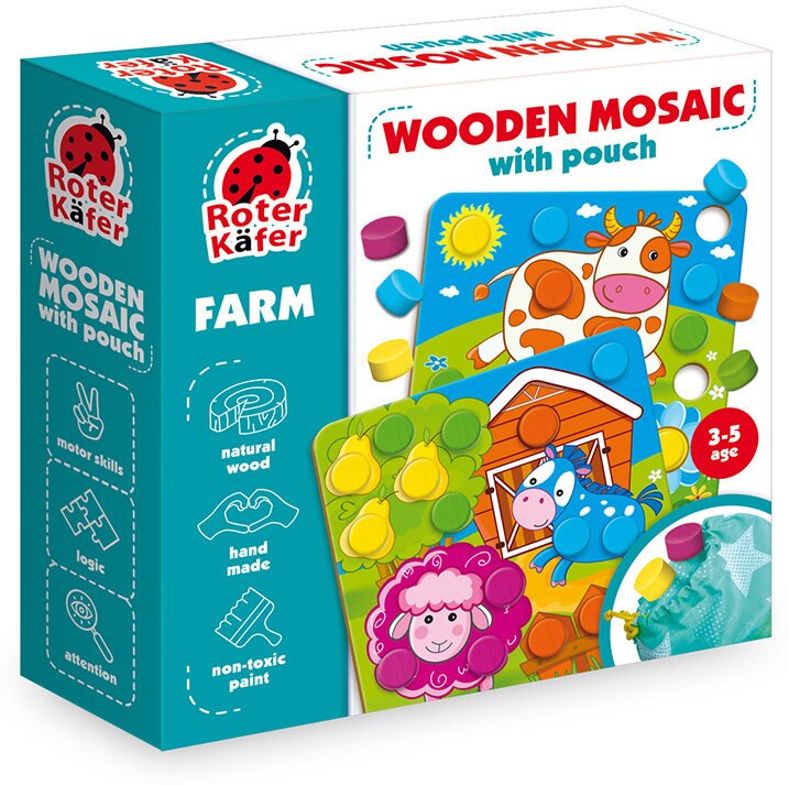 Lernspiel Holz-Mosaik mit Beutel. Bauernhof RW4003