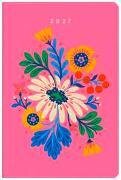 Taschenkalender A6 2027 - Blütenmotiv, bestickt, pink
