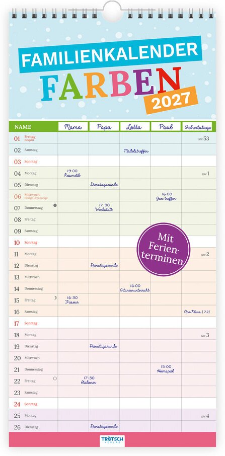 TRÖTSCH - Familienkalender Farben 2027