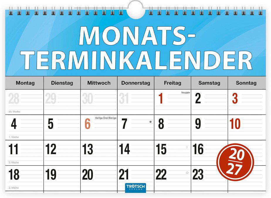 TRÖTSCH - Monatsterminer Monatsterminkalender 2027 mit Wire-O-Bindung