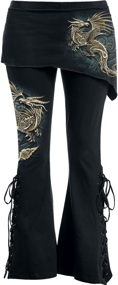 Spiral Ladies Boot Cut Leggings with Micro Skirt - Celtic Dragon (Black) (Back Print)