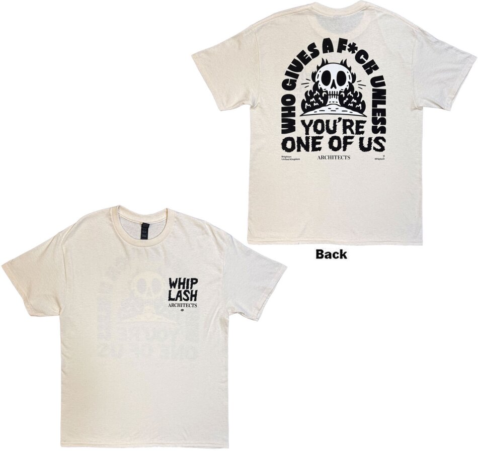 Architects Unisex T-Shirt - Whiplash Who Gives A Fuck (Natural) (Back Print) (Ex-Tour)
