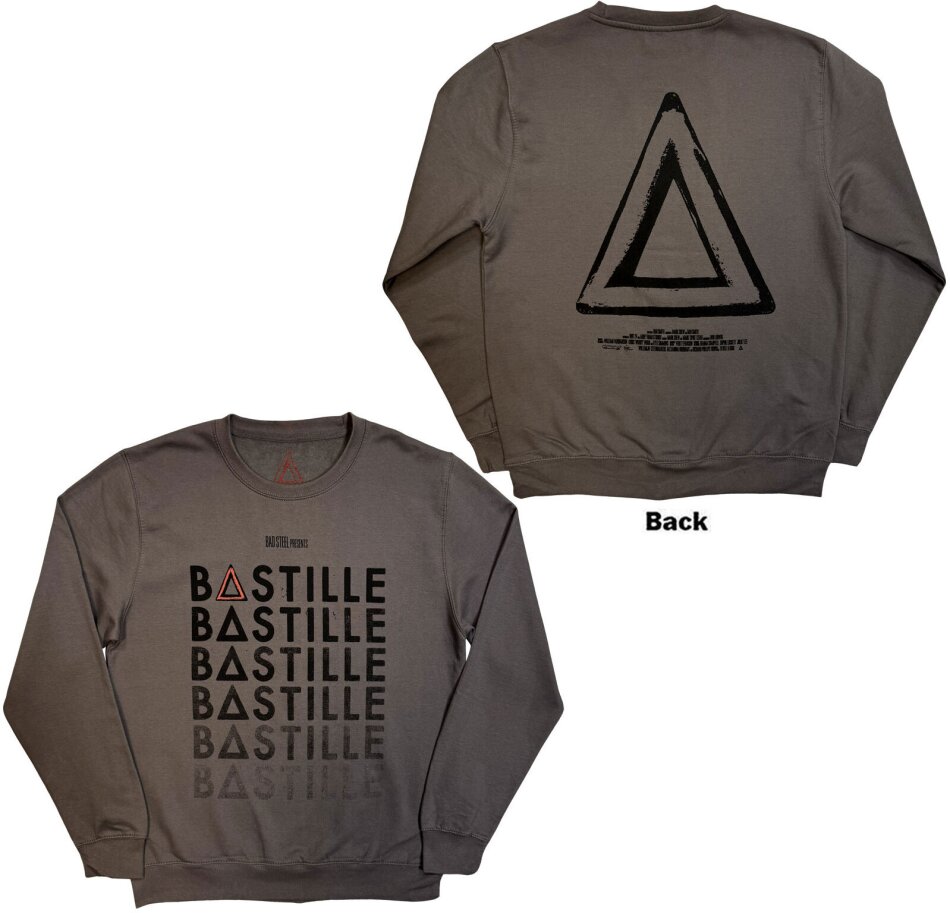Bastille Unisex Sweatshirt - Repeat Logo (Charcoal Grey) (Back Print) (Ex-Tour)